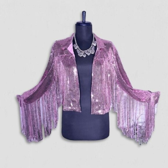NWT Hot Topic Taylor Swift style Sequin Fringe Blazer Tassel Barbie Pink sz S/M - Picture 1 of 15